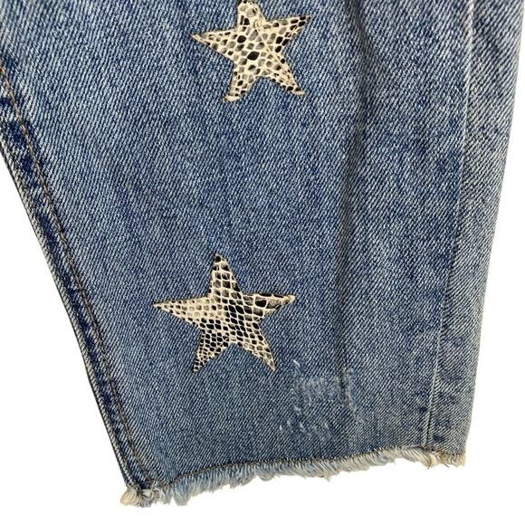 Blank NYC The Ludlow Crop Girlfriend Distressed Jeans with Star Patches Sz 27 - Picture 10 of 16